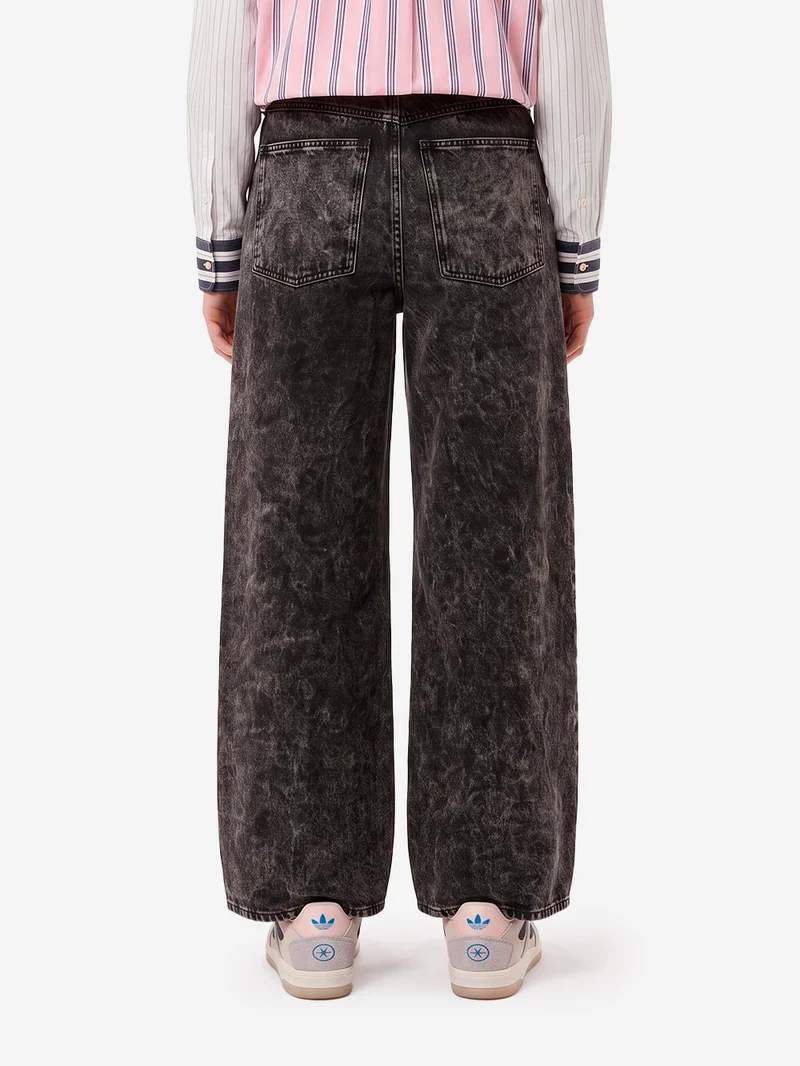 Jeans Neri a Gamba Larga Acid Wash