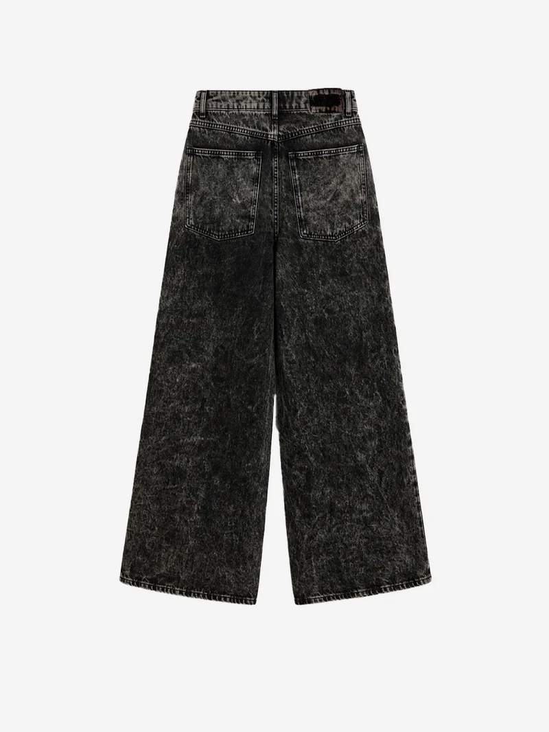 Jeans Neri a Gamba Larga Acid Wash