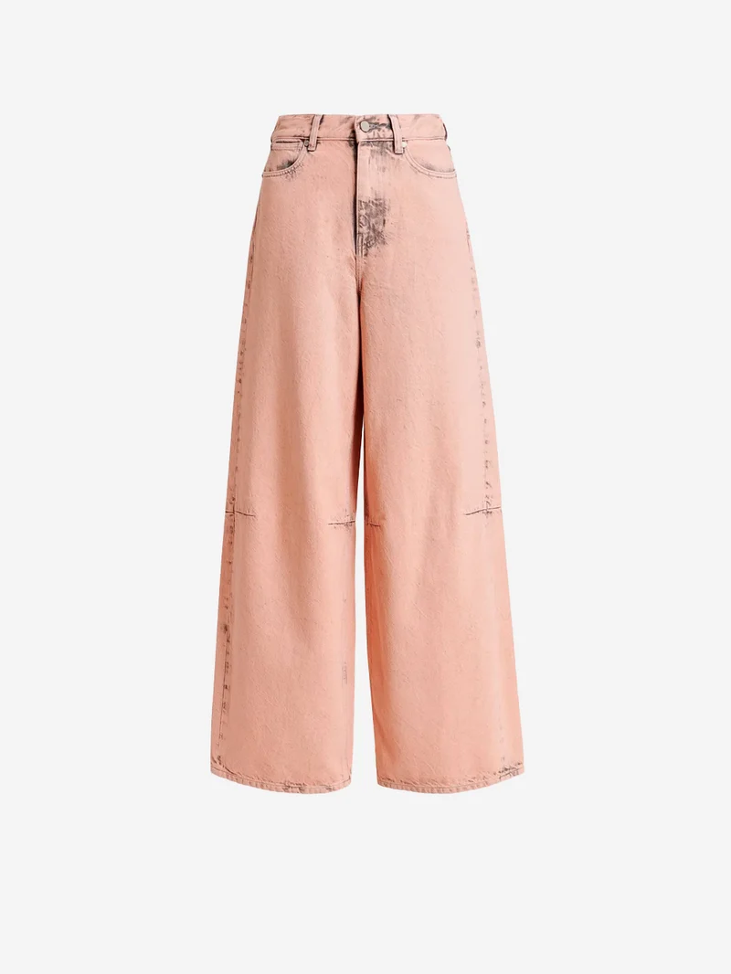 Jeans a Gamba Ampia Pesca Chiaro Effetto Vissuto