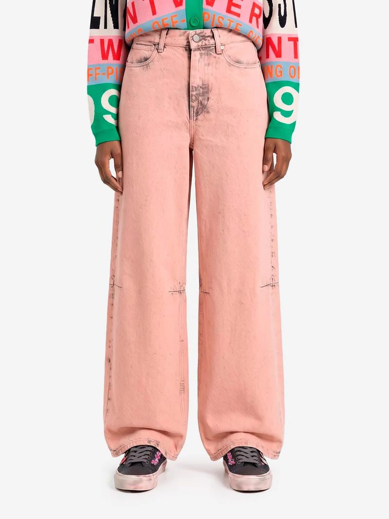 Jeans a Gamba Ampia Pesca Chiaro Effetto Vissuto