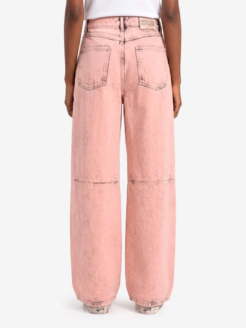Jeans a Gamba Ampia Pesca Chiaro Effetto Vissuto