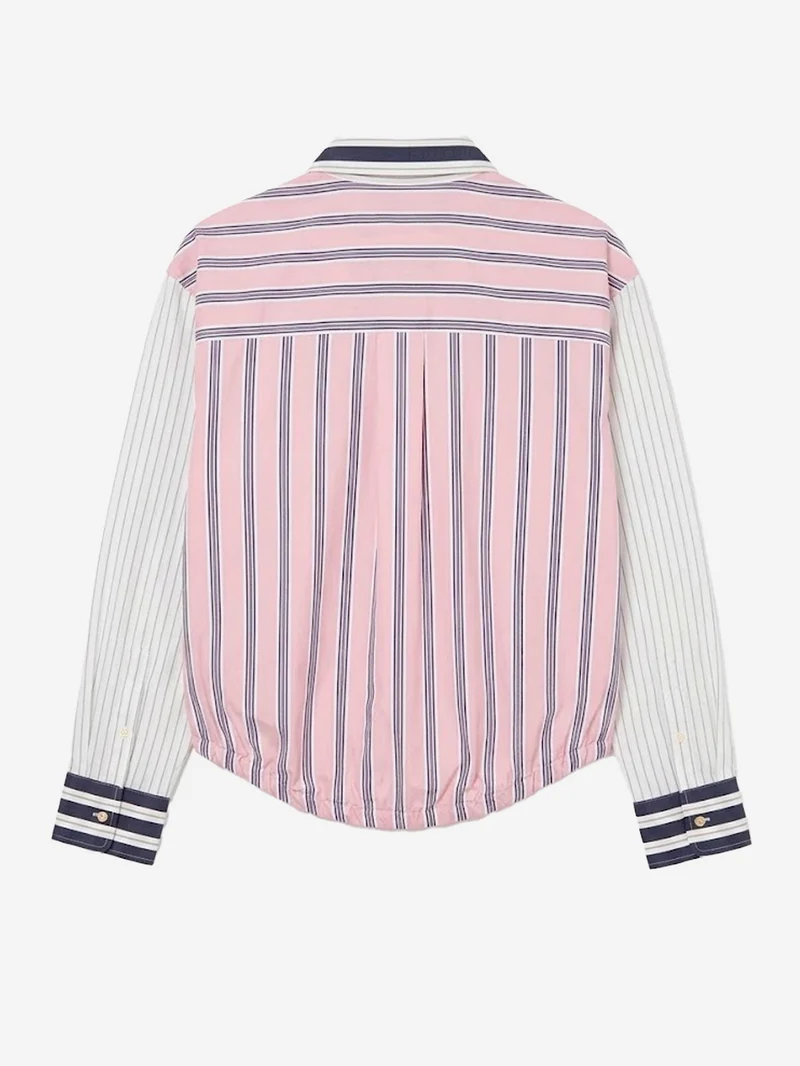 Camicia cropped rosa con patchwork a righe