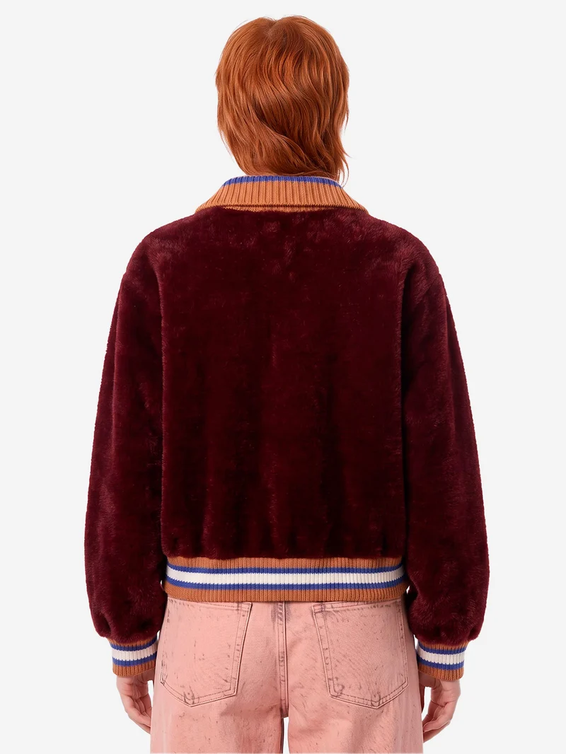 Cardigan bordeaux con colletto a contrasto