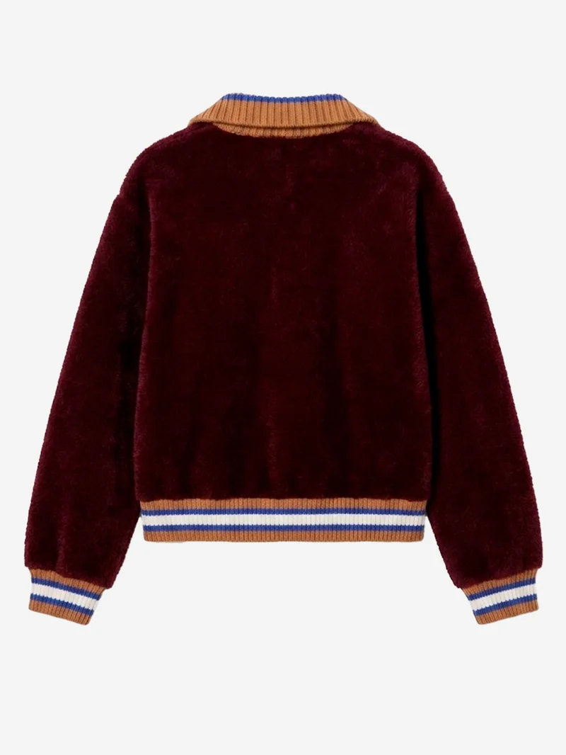Cardigan bordeaux con colletto a contrasto