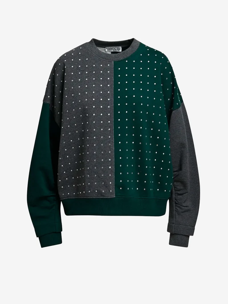 Felpa color-block grigia e verde con strass