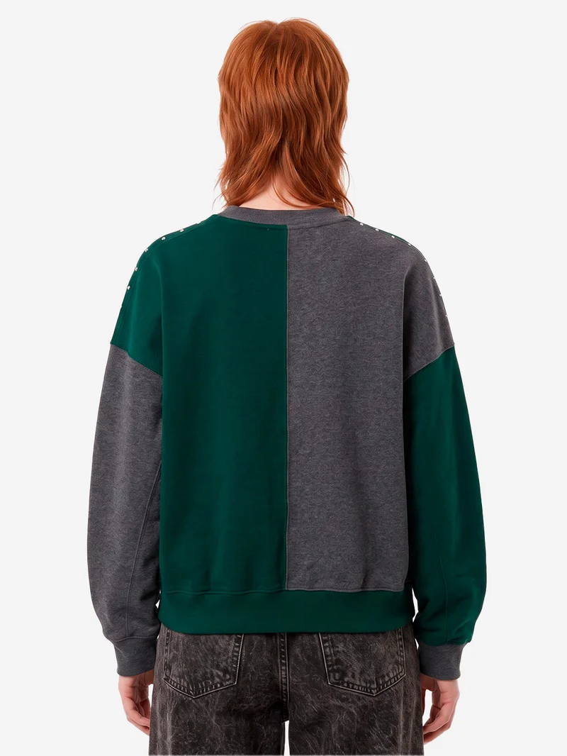 Felpa color-block grigia e verde con strass