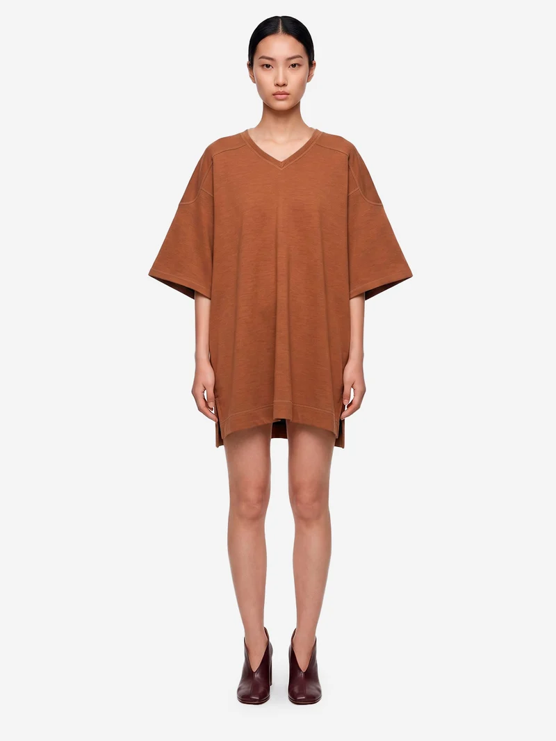 Mini dress in jersey doppio misto viscosa con scollo a V
