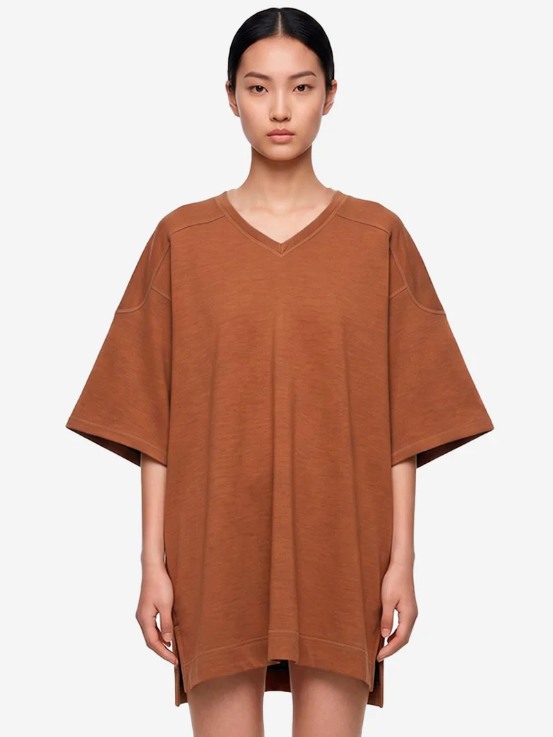 Mini dress in jersey doppio misto viscosa con scollo a V
