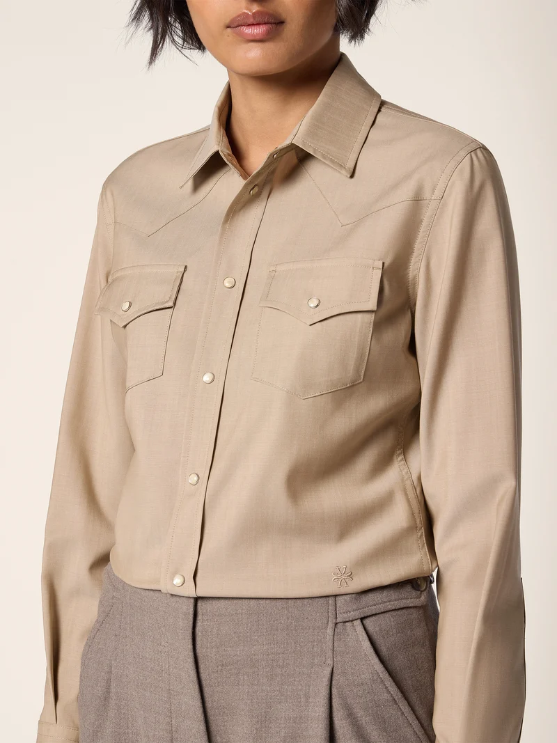Lightweight Wool-Cashmere Canvas Western Shirt