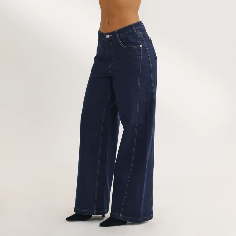 Low-Rise-Jeans mit Weitem Bein - Indigo