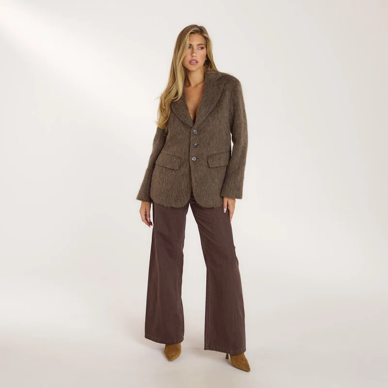 Oversize Blazer aus Wollgemisch - Hellbraun