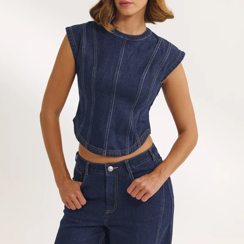 Tailliertes Denim-Oberteil - Indigo