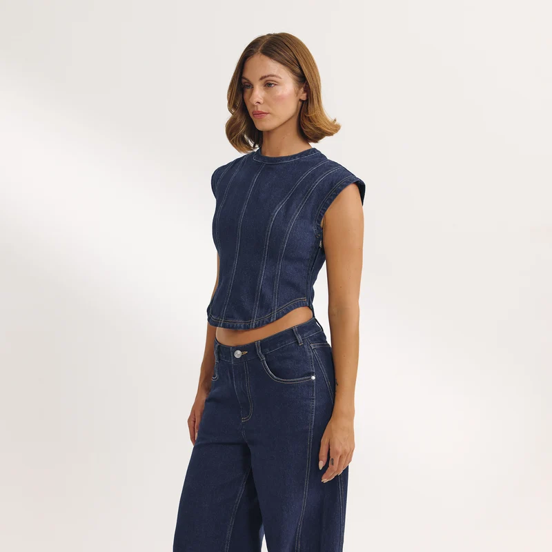 Tailliertes Denim-Oberteil - Indigo