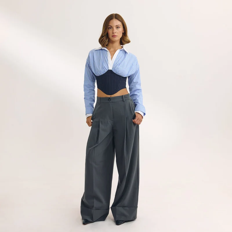 Langärmeliges Korset-Hemd - Blau