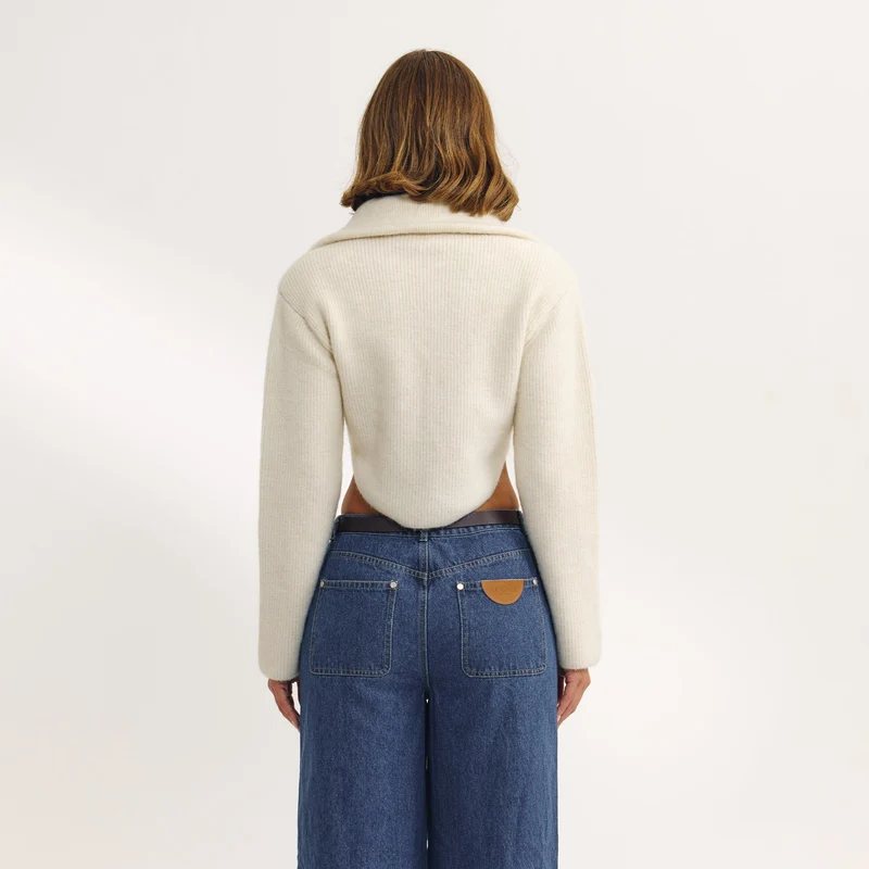 Strukturierte Strickjacke - Crèmefarben