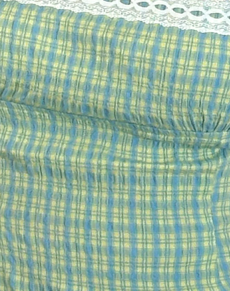 Kinaya Cami Top in blau-gelbem Karo