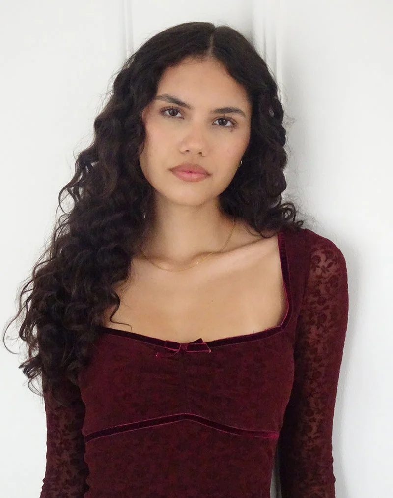 Luth Minikleid in Ditsy Flocked Burnt Maroon