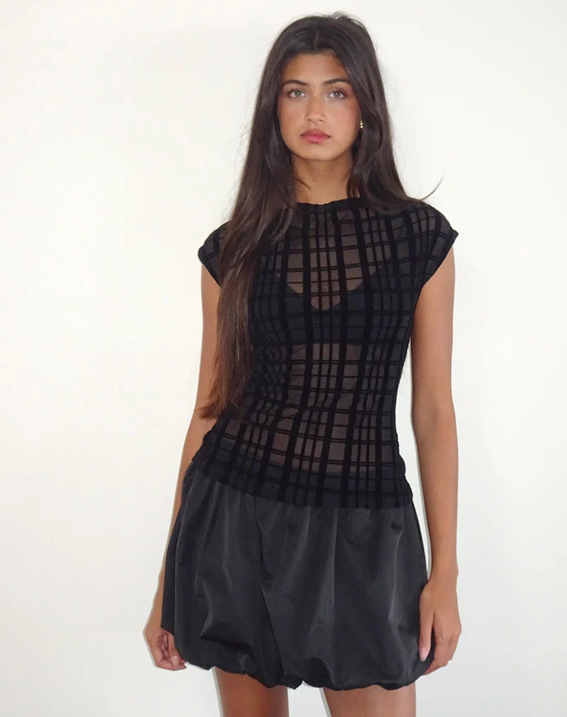 Nova Top aus tonalem Karoflock Schwarz