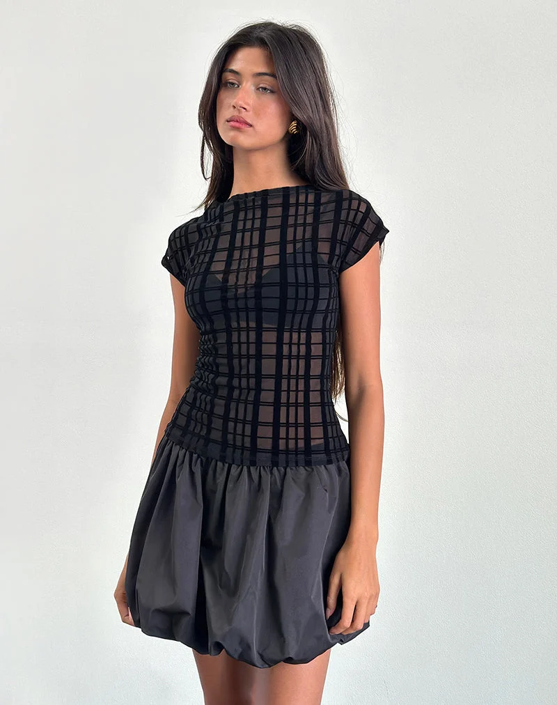 Nova Top aus tonalem Karoflock Schwarz
