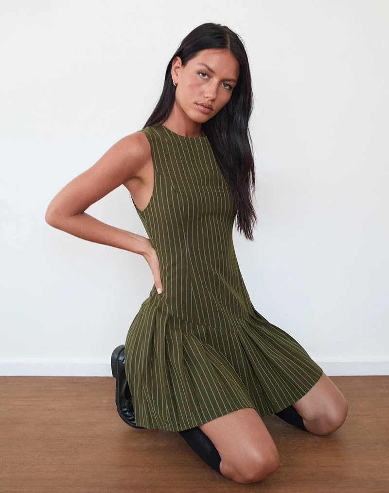 Semasa Minikleid in Khaki mit Nadelstreifen