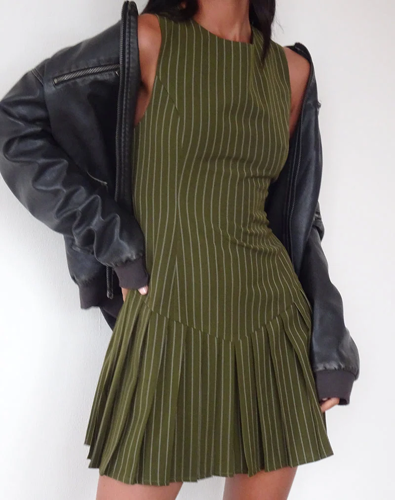 Semasa Minikleid in Khaki mit Nadelstreifen