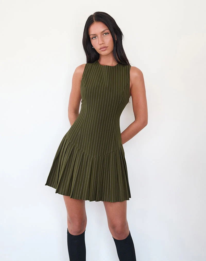 Semasa Minikleid in Khaki mit Nadelstreifen