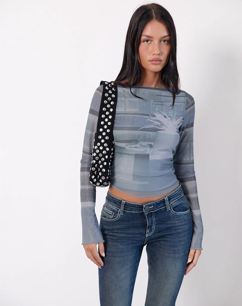 Armali Langarm-Top in Parlour Print Blau