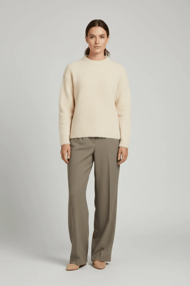 Vila Stricktop O-Neck L/S Knit Top in Birch
