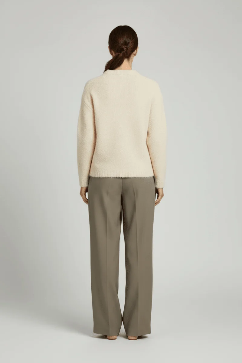 Vila Stricktop O-Neck L/S Knit Top in Birch