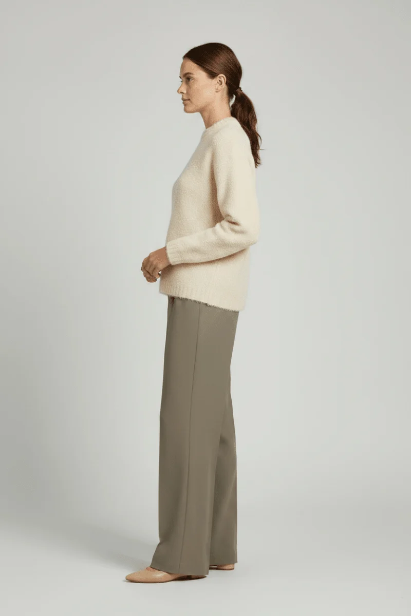 Vila Stricktop O-Neck L/S Knit Top in Birch