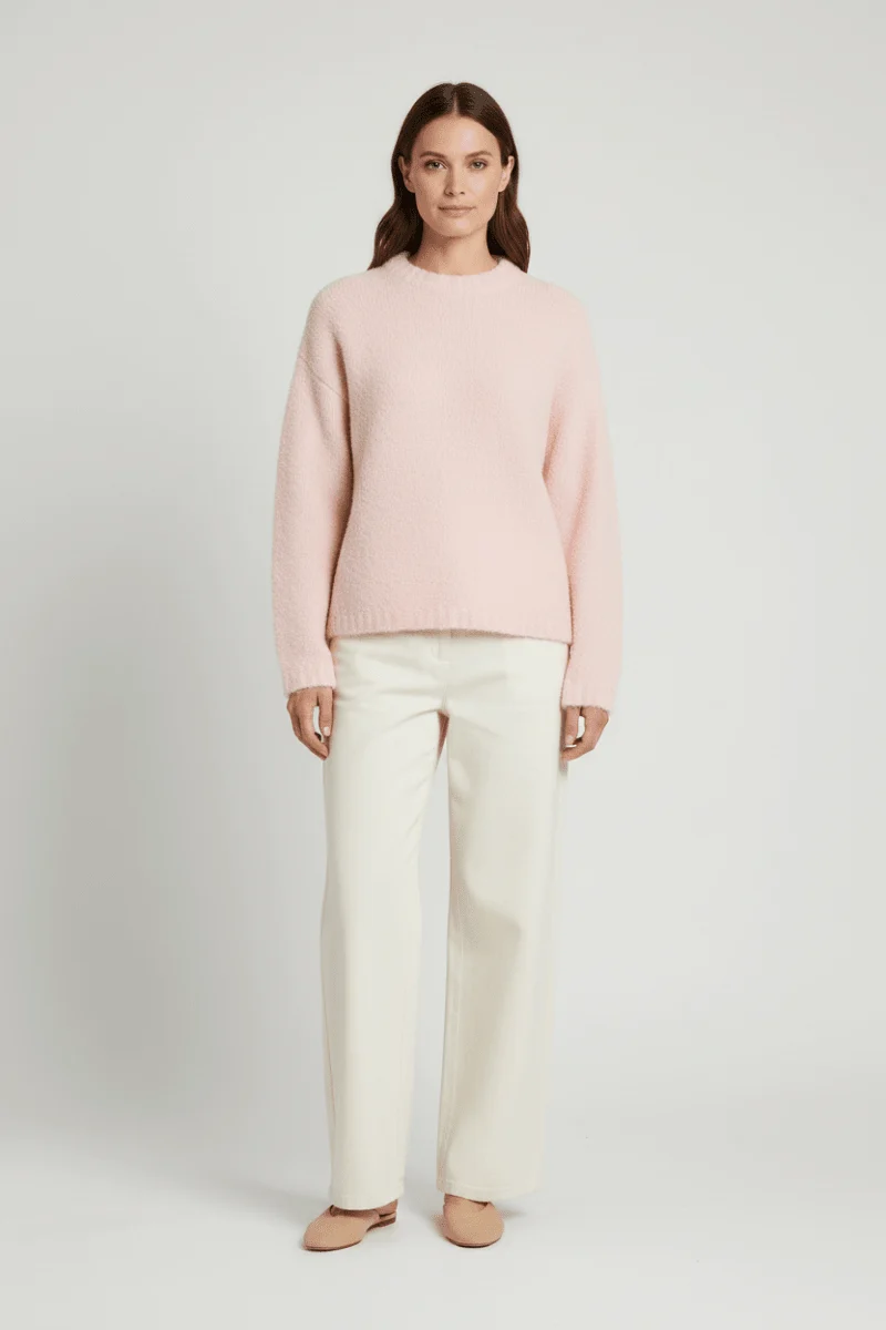 Vila Stricktop O-Neck L/S Knit Top in Ballet Slipper