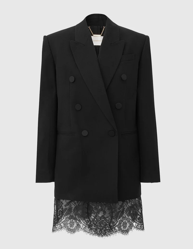 Doppelreihiger Long-Blazer Valiant mit Spitzendetails