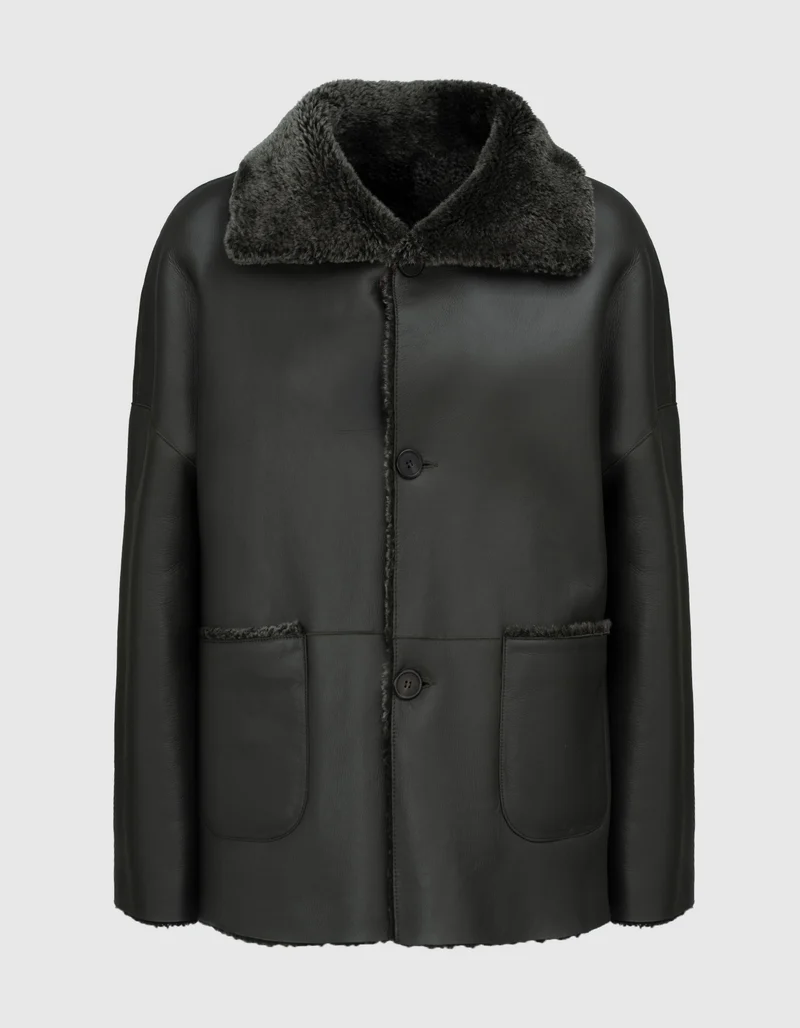 Wende-Leder-Shearling Jacke Isabella