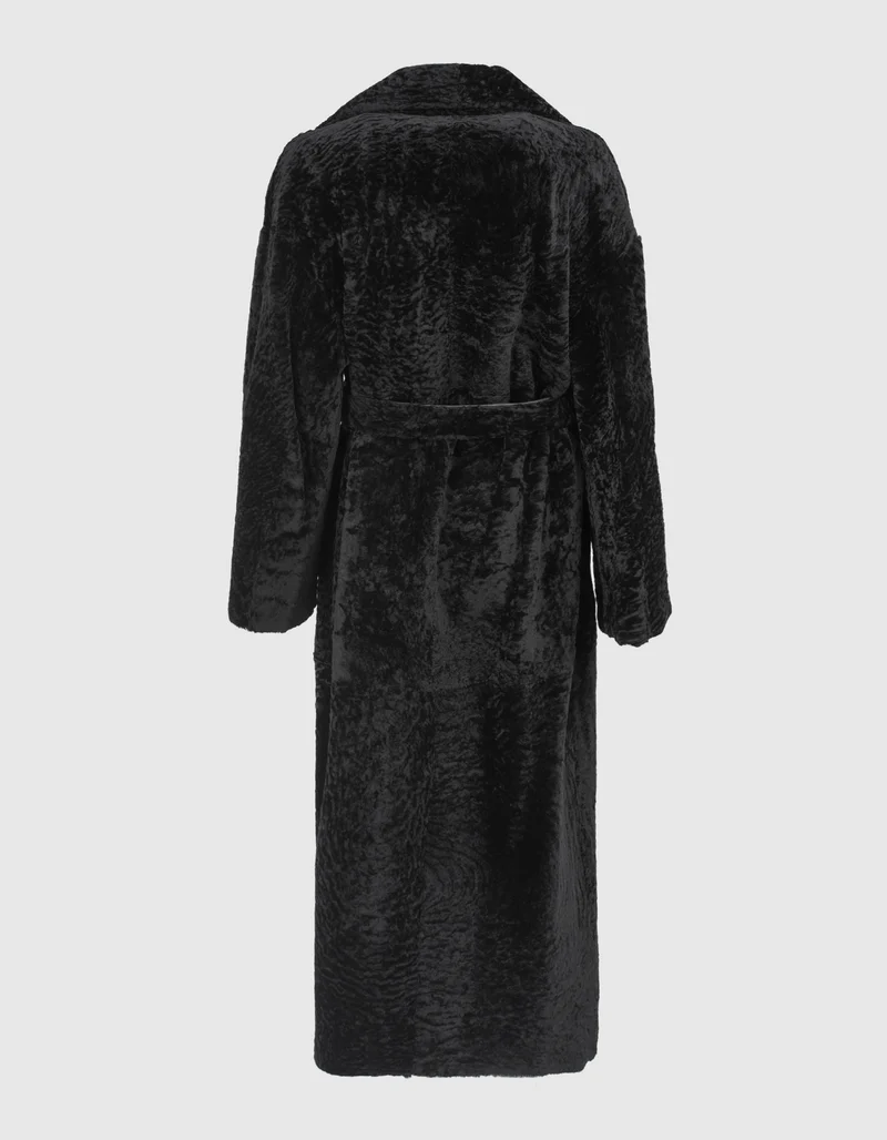 Wende-Shearling-Leder-Mantel Rien mit Bindegürtel