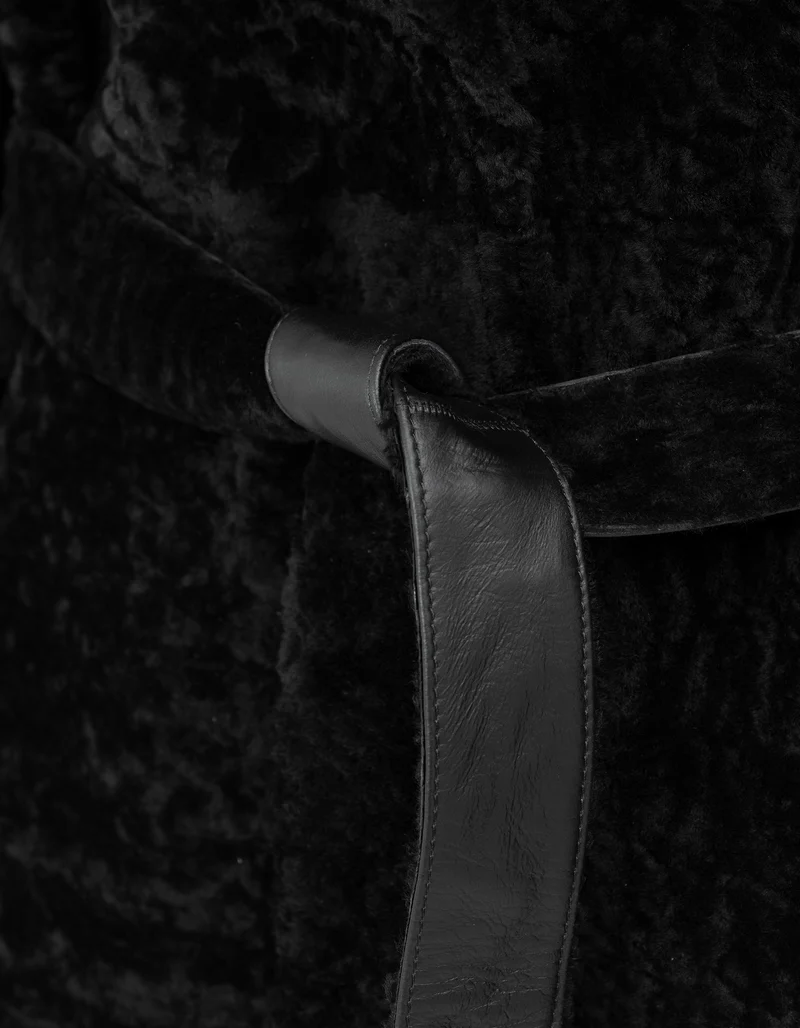 Wende-Shearling-Leder-Mantel Rien mit Bindegürtel