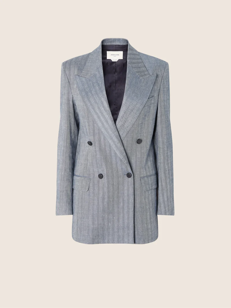 Viscose-Linen Herringbone Canvas Blazer