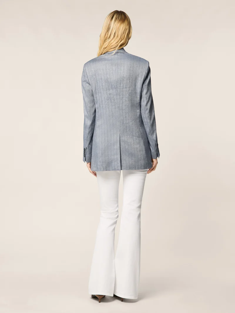 Viscose-Linen Herringbone Canvas Blazer