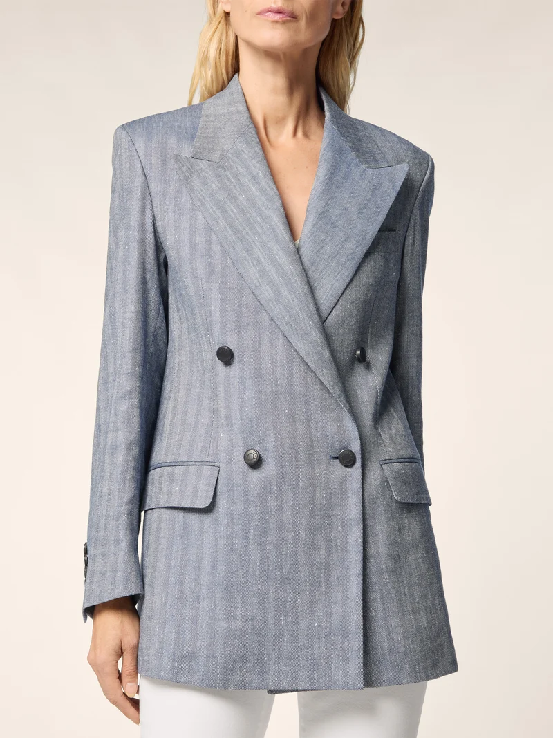Viscose-Linen Herringbone Canvas Blazer