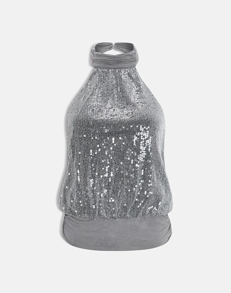 Sadiya-Haltertop mit silbernen Pailletten