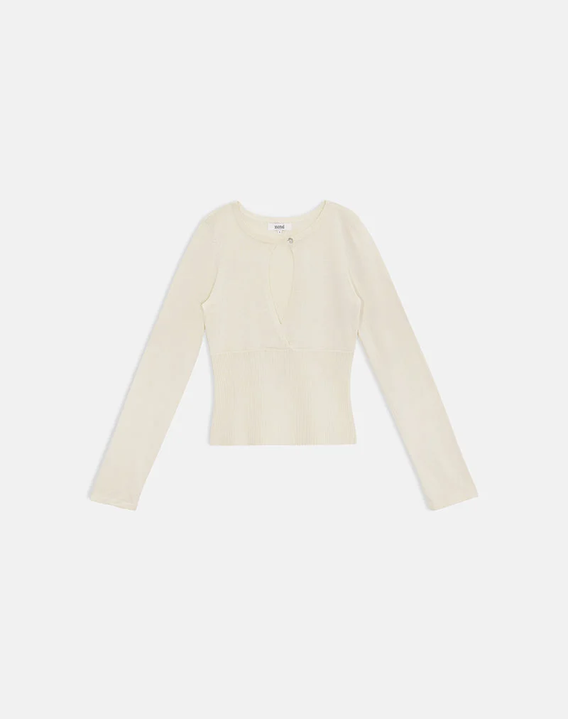 Rayana-Strickoberteil mit Schlüssellochausschnitt in Beige