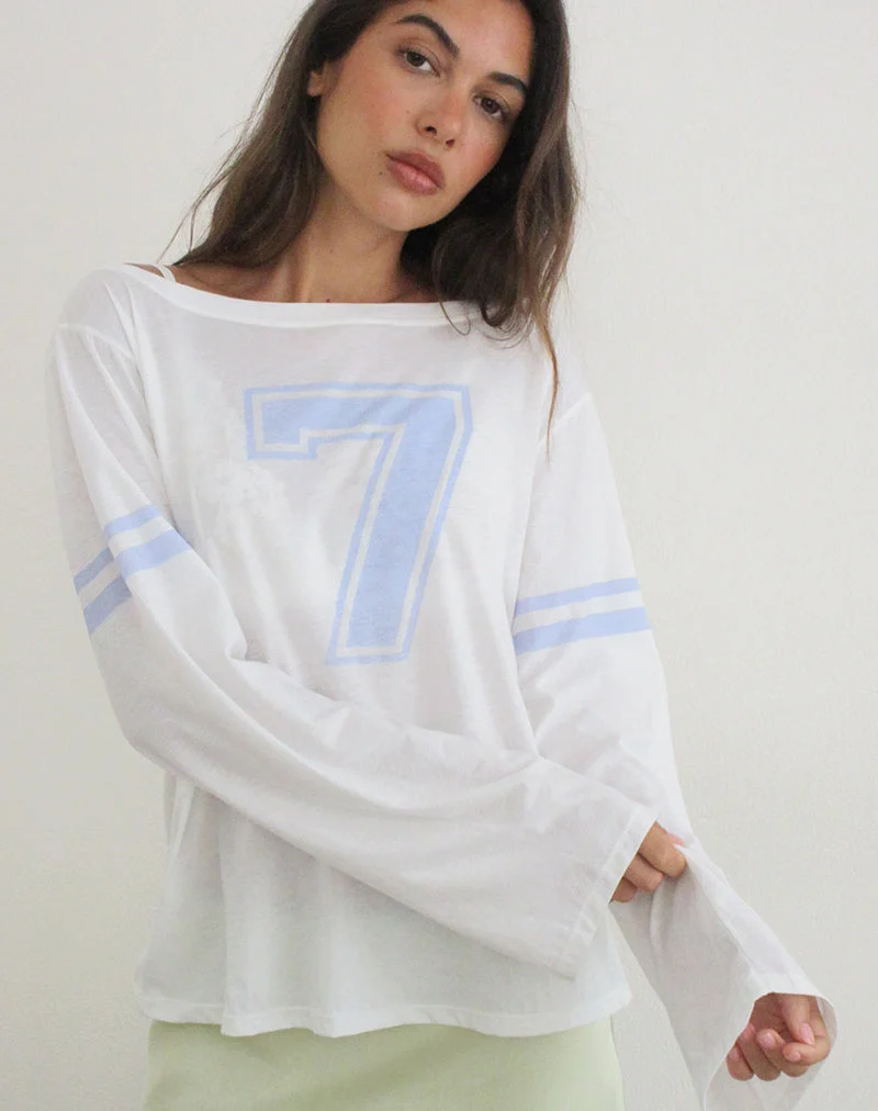 Josie Langarm-Oberteil in Weiß mit „Seven and Stripes“-Motiv