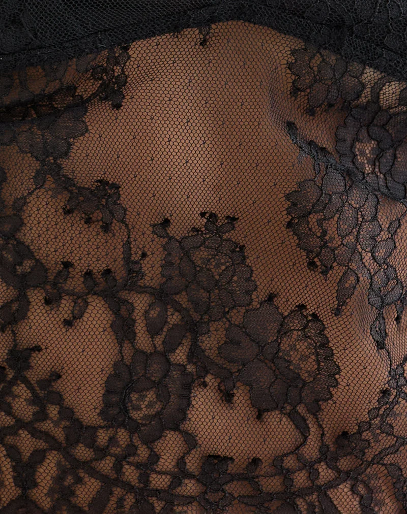 Kaika Plunge Cami Top aus Wimpernspitze Schwarz