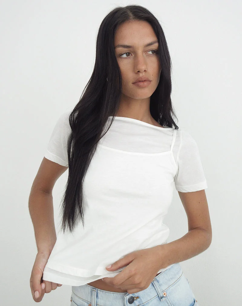 Dolman-T-Shirt aus Tissue-Jersey in Off-White