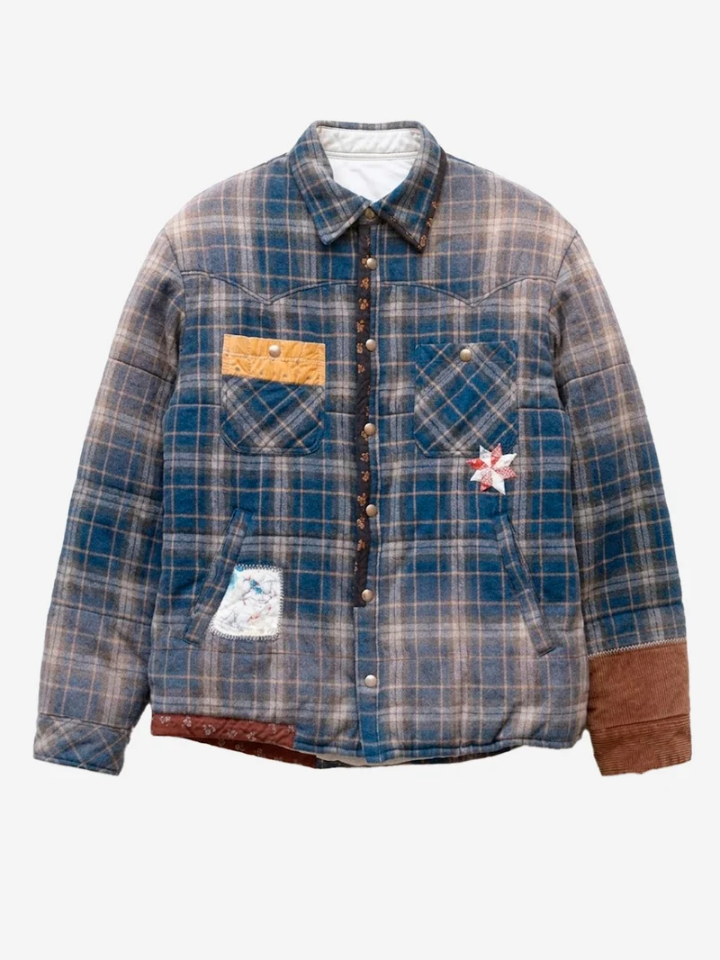 Giacca Puffer blu Vintage-Effect Checked