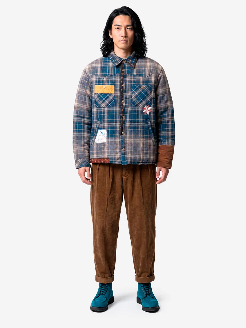 Giacca Puffer blu Vintage-Effect Checked