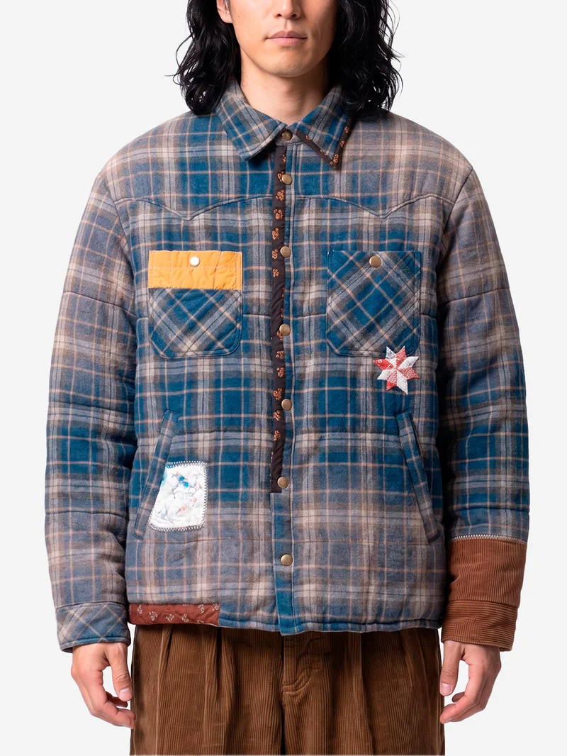 Giacca Puffer blu Vintage-Effect Checked