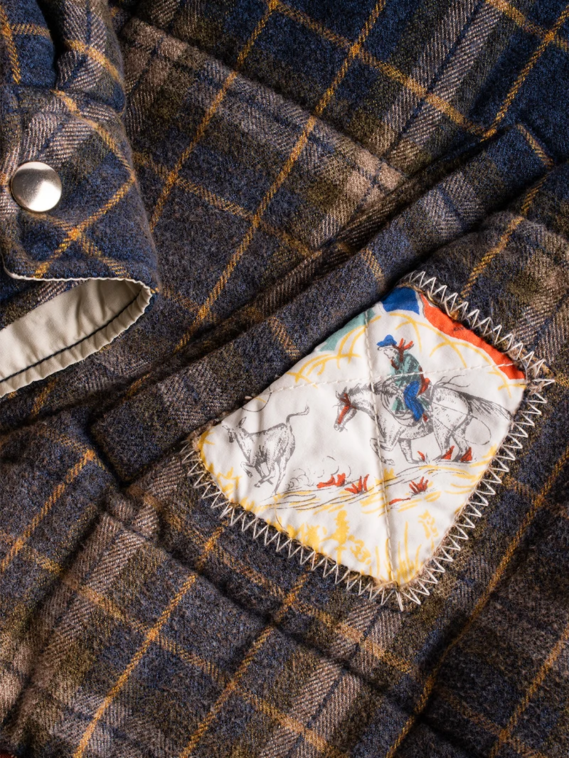 Giacca Puffer blu Vintage-Effect Checked