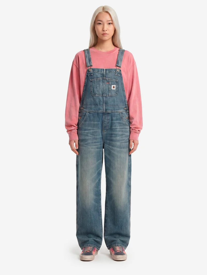 Salopette Bib Straight in denim Worn Used Wash