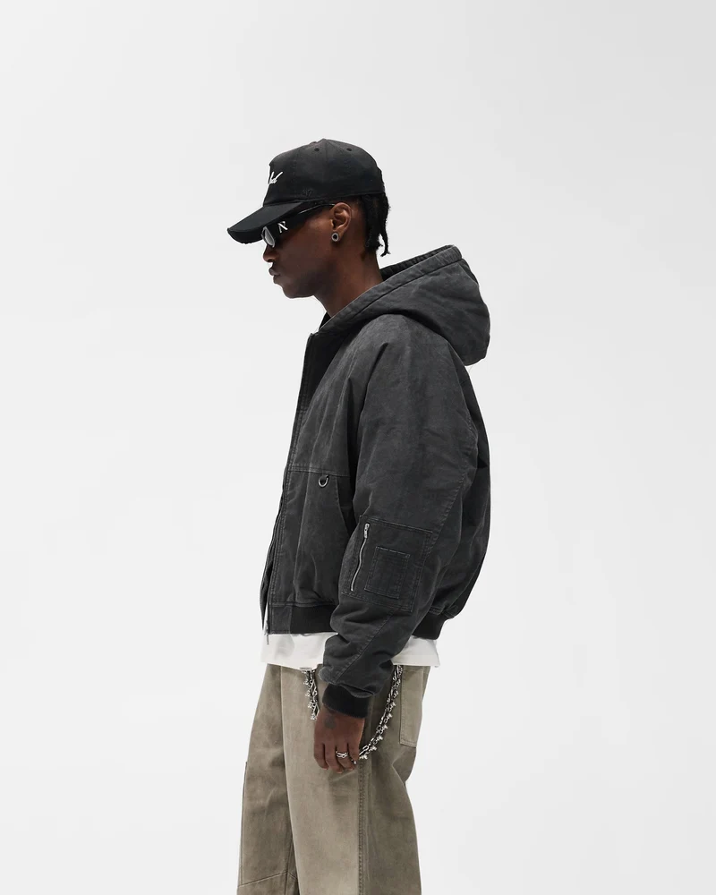 Hooded Bomber - Washed Black