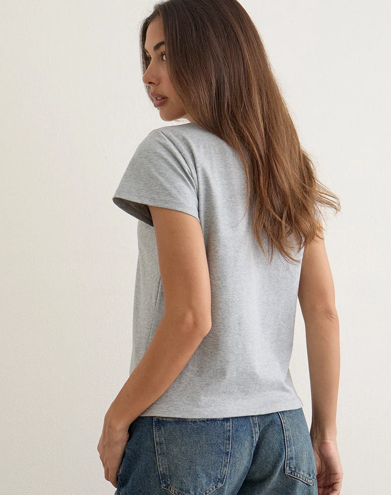 Clio Baggy-T-Shirt in Grau meliert mit „Nepo Baby“-Aufdruck